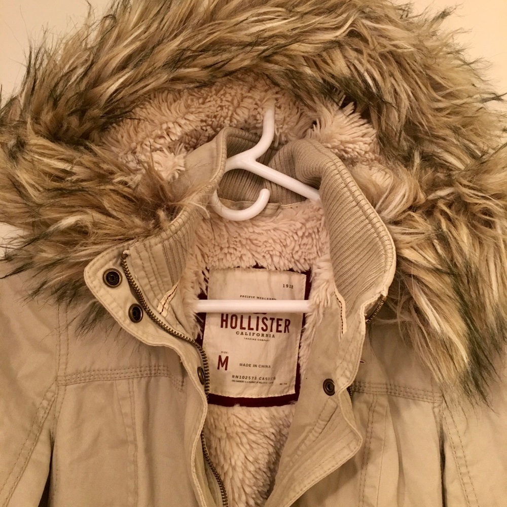Hollister Beige Fur Lined Coat - Med